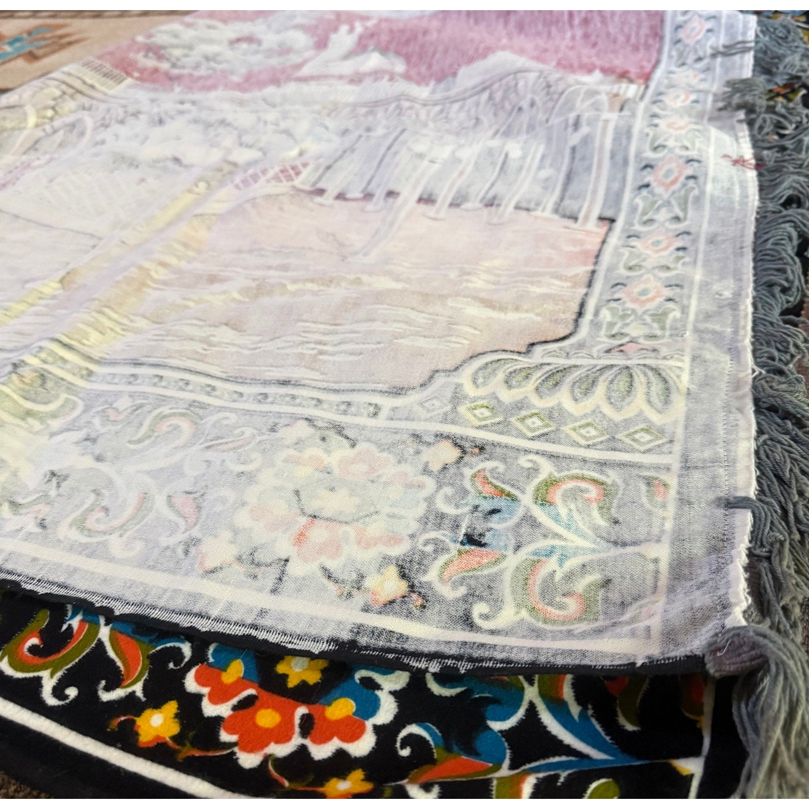 Turkish Velvet Wall Tapestry Featuring Scenes of Masjid al-Haram in Mecca