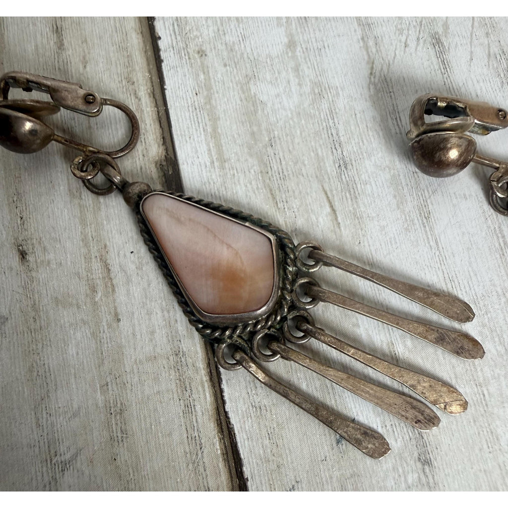 Navajo Silver and Mother of Pearl Small Bracelet and Earrings