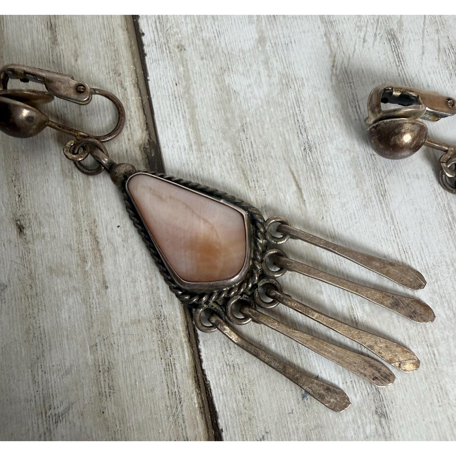 Navajo Silver and Mother of Pearl Small Bracelet and Earrings