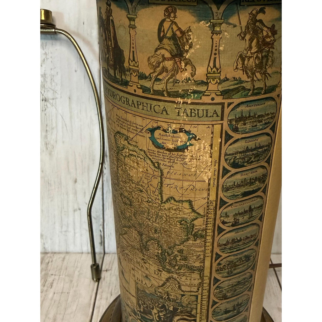 Old World Map and Brass Table Lamp