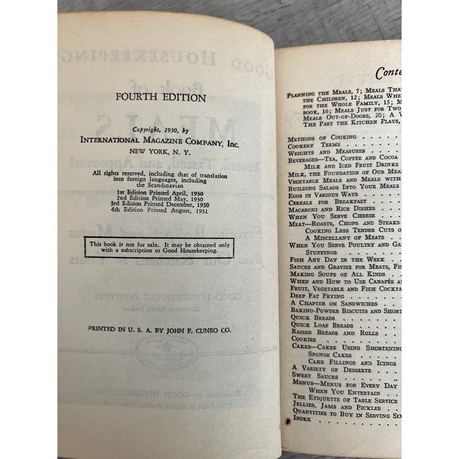 Good Meals and How to Prepare Them. Good Housekeeping Institute 4th Edition printed 1931