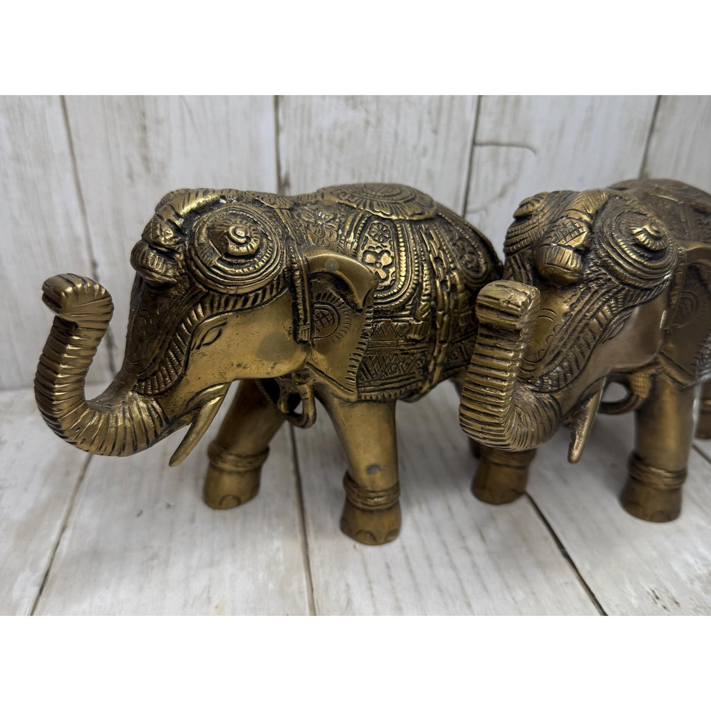 Pair of Brass Temple Elephants