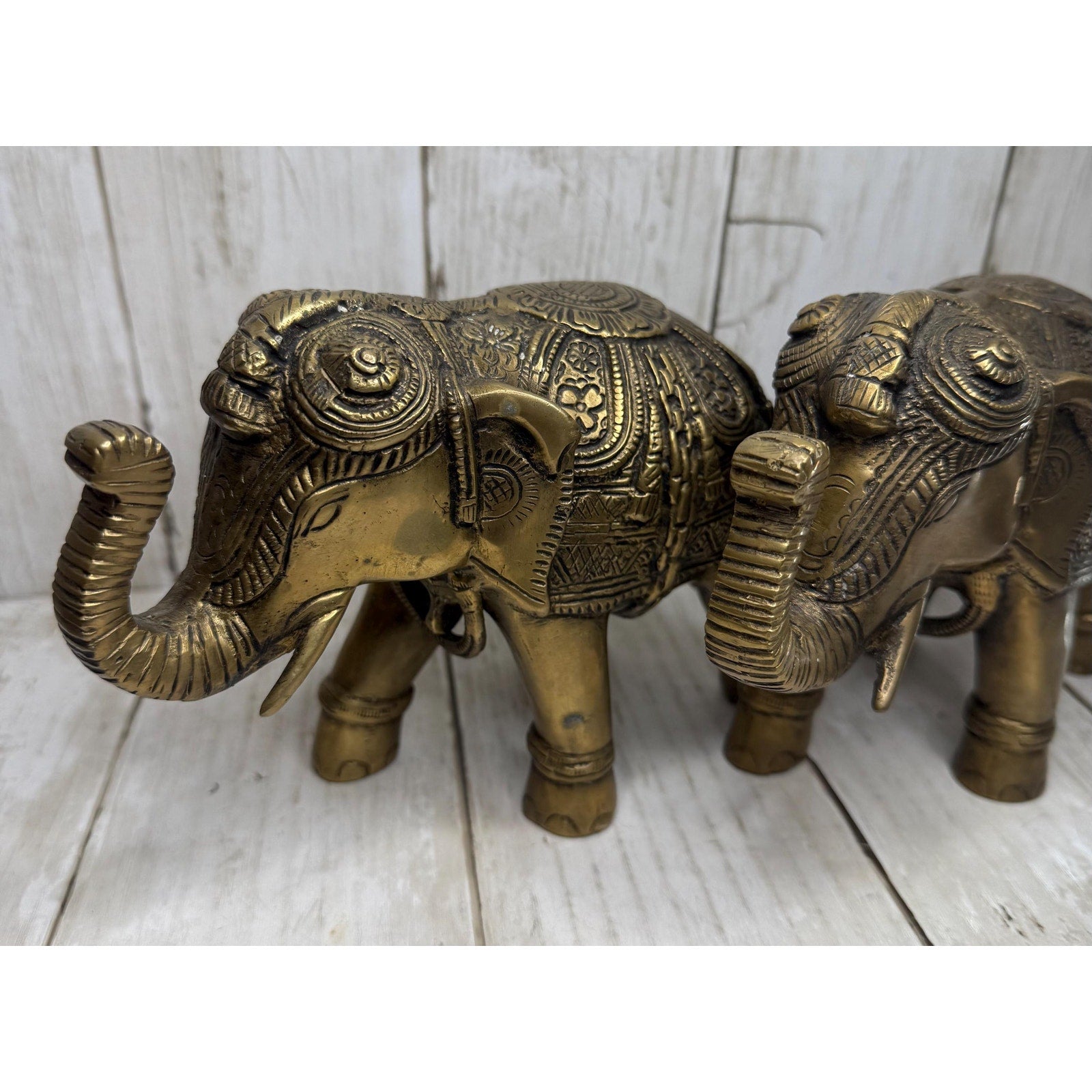 Pair of Brass Temple Elephants