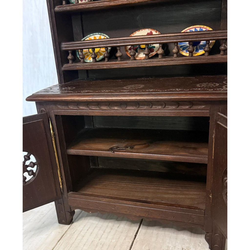 Antique Breton Dollhouse Hutch with Hand Painted Plates