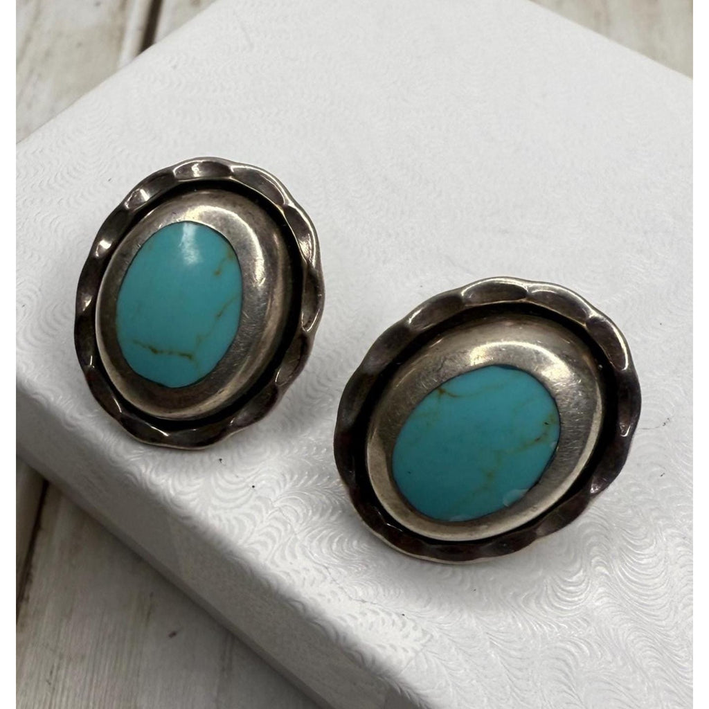 Silver and Turquoise Oval Earrings
