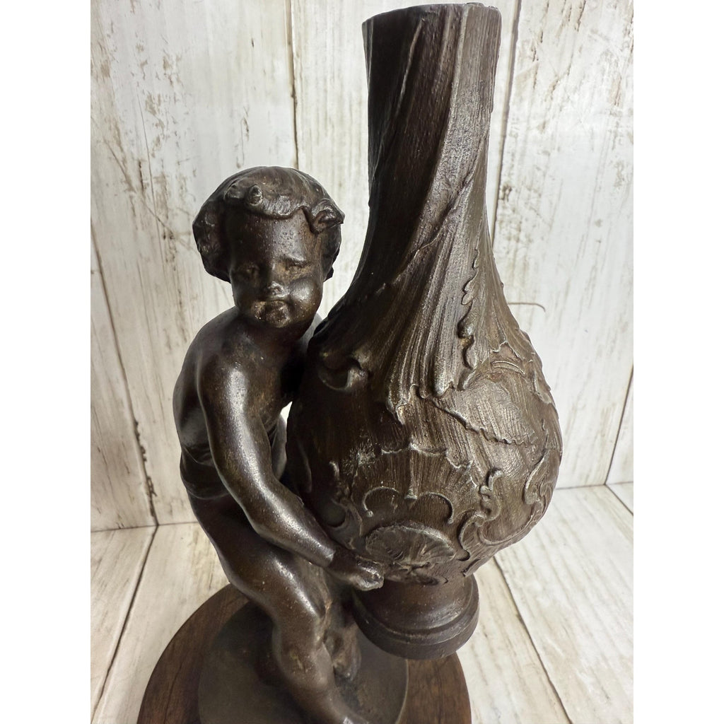 Unique Spelter Cherub Figure Flower Vase