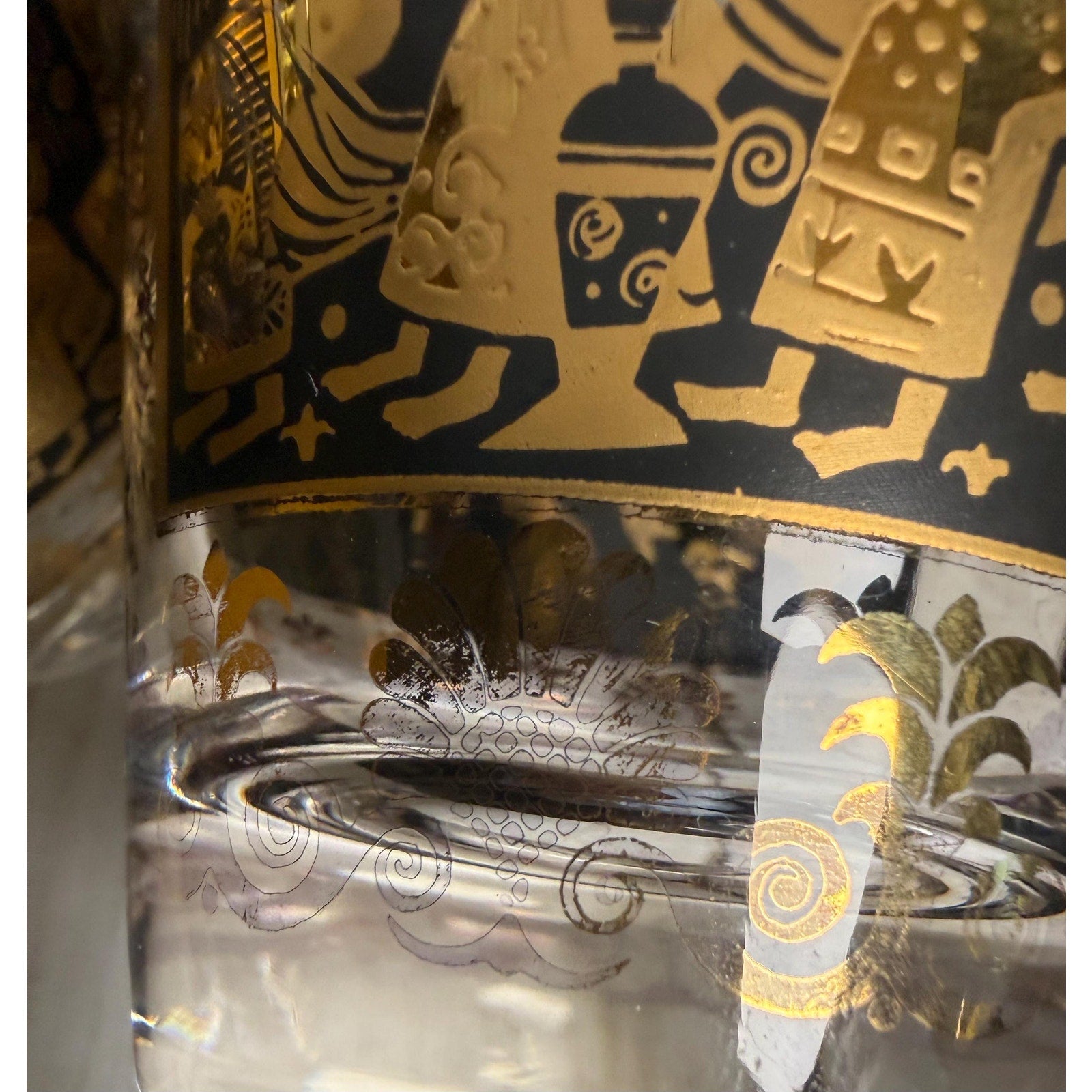 Set of 7 Georges Briard Gold and Black Egyptian Glasses