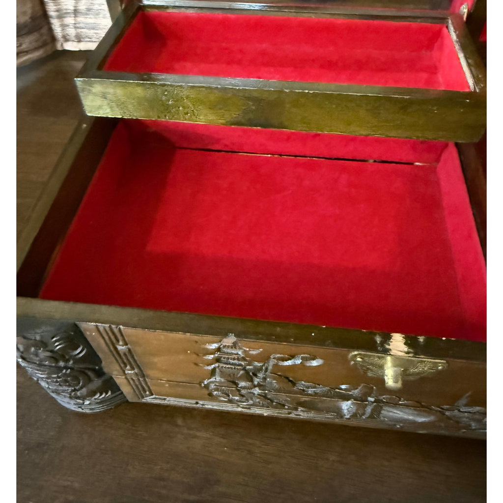 Hand-Carved Asian Wooden Jewelry Music Box