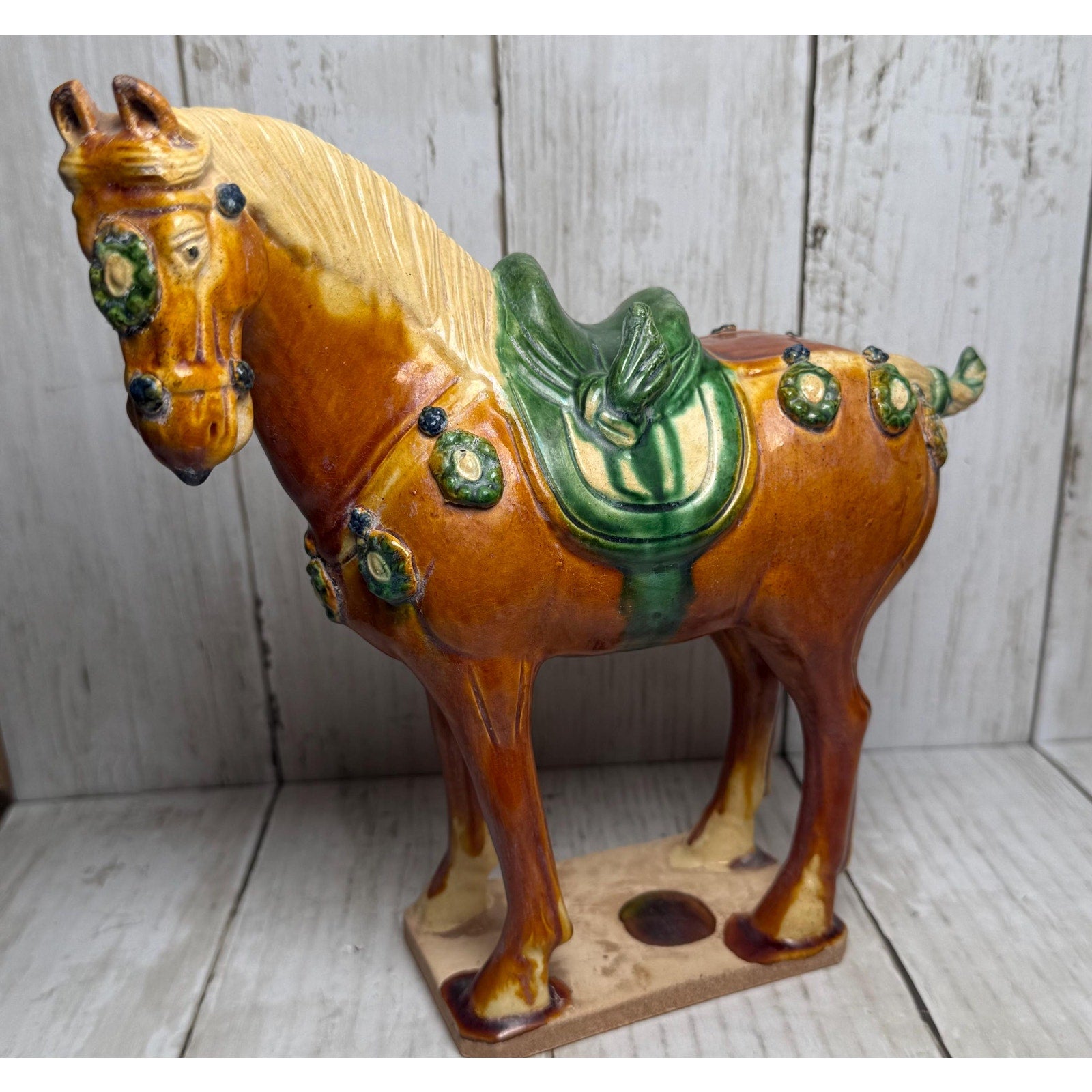 Tang Dynasty Vintage Sancai Glazed Reproduction Horse 8.5 inches