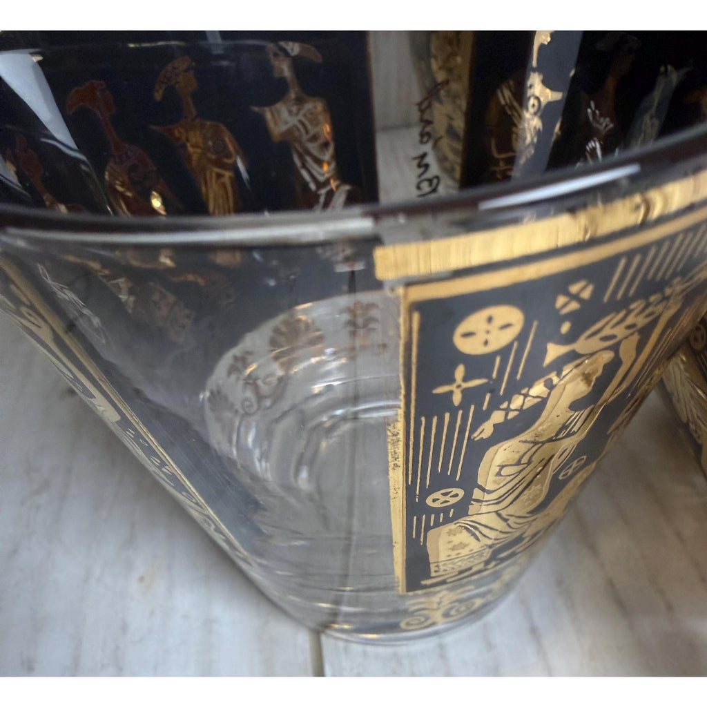 Set of 7 Georges Briard Gold and Black Egyptian Glasses