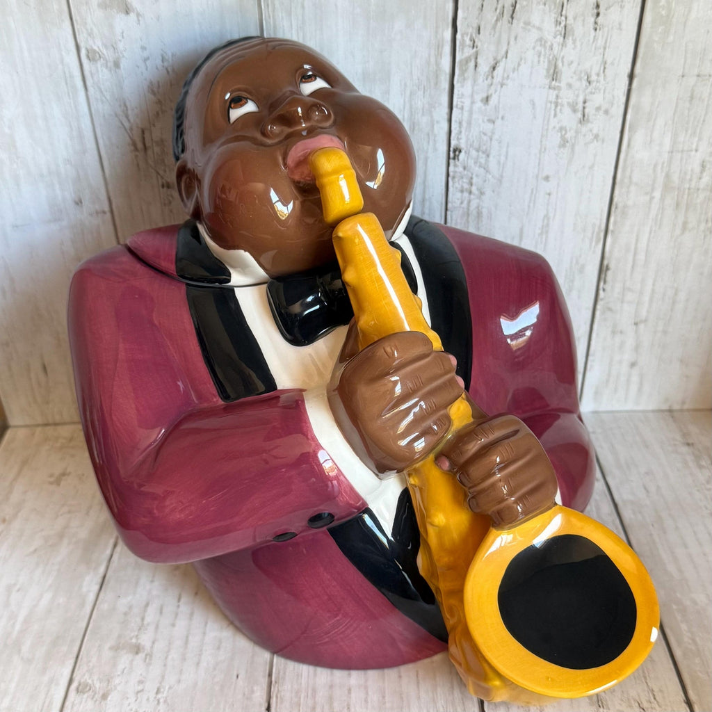 1996 Clay Art Cookie Jar - Saxophone Man Jazz Player - Chip