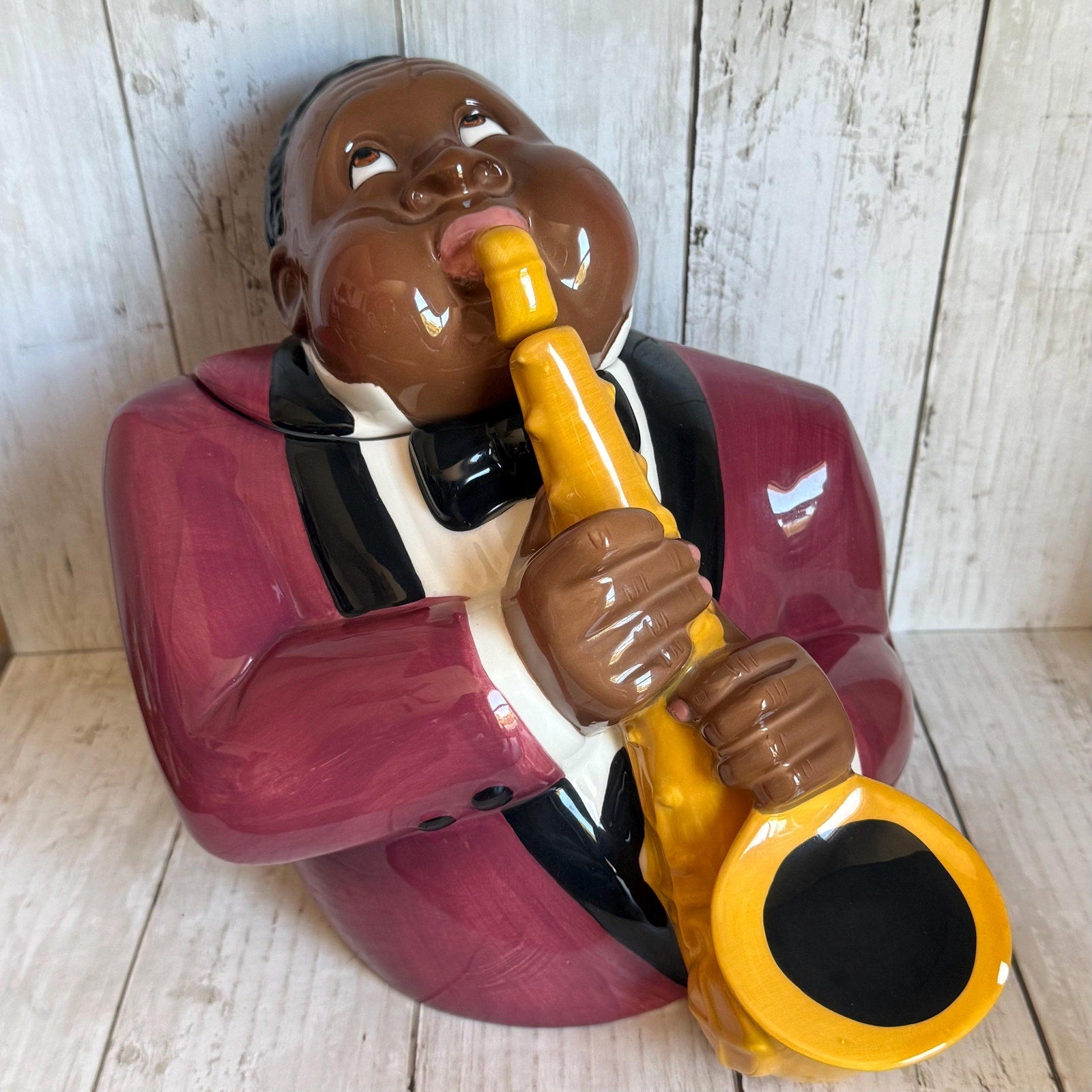 1996 Clay Art Cookie Jar - Saxophone Man Jazz Player - Chip