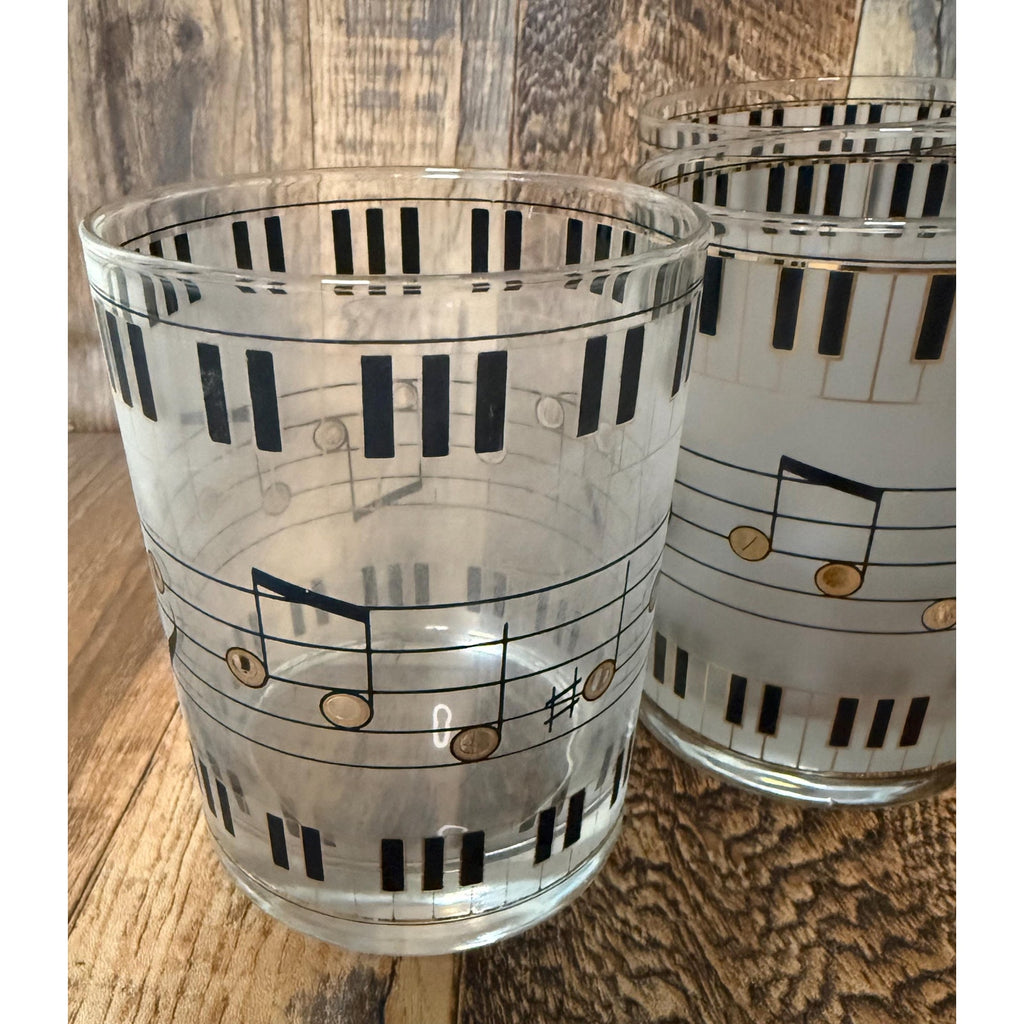 Culver Music Note Glasses Black and Gold Frosted Set of 4