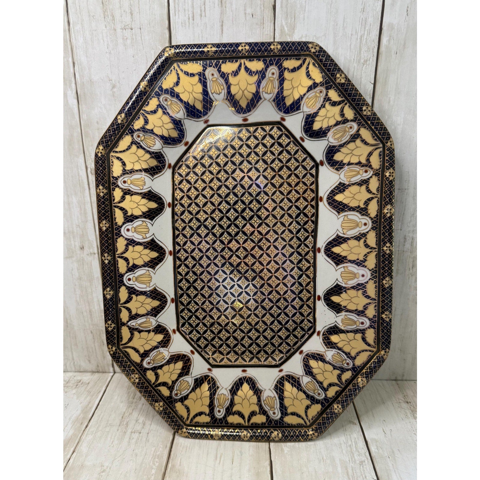 Chinese Royal Regency Navy Blue & Gold Lidded Box, Vanity Tray and Bowl