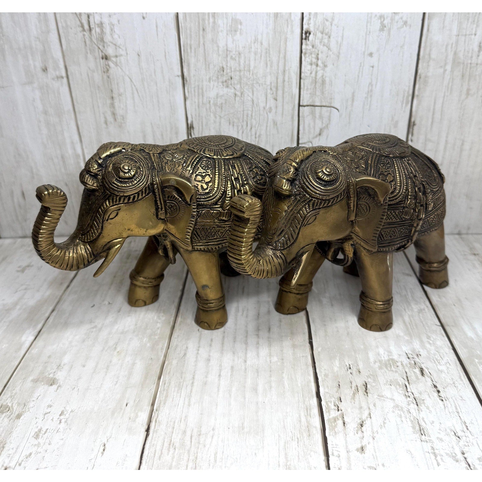 Pair of Brass Temple Elephants