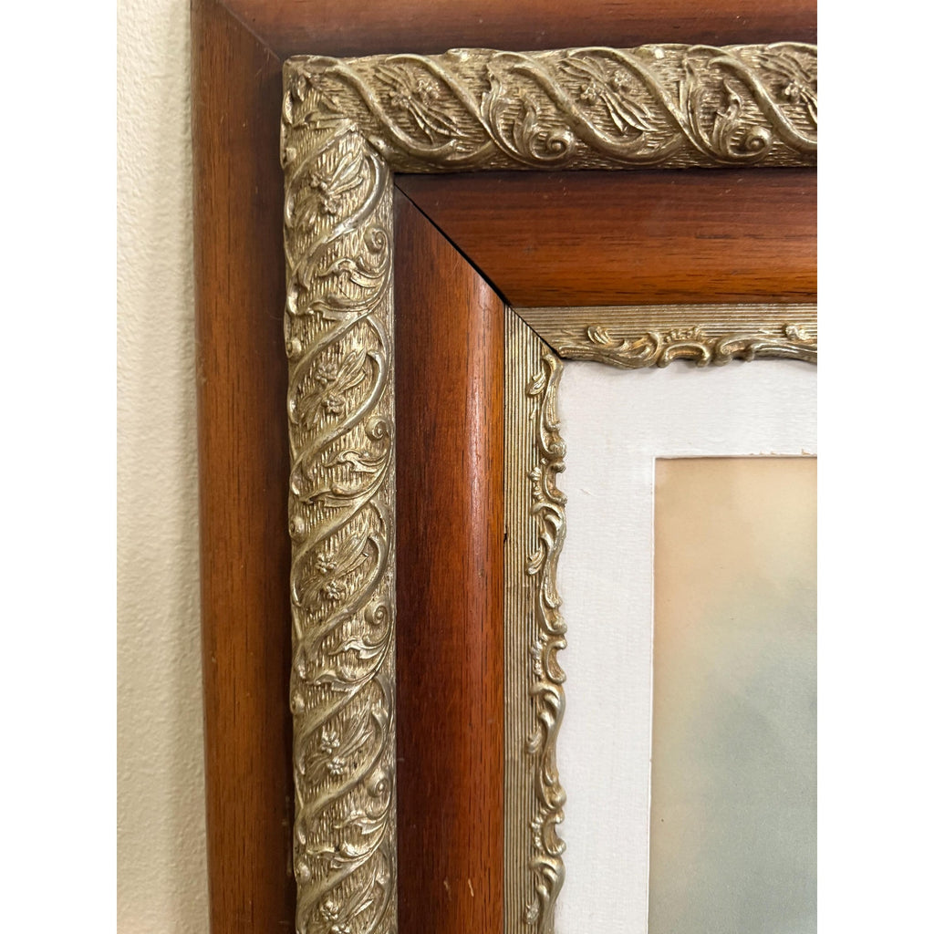Antique Wood and Composition Frame with Picture