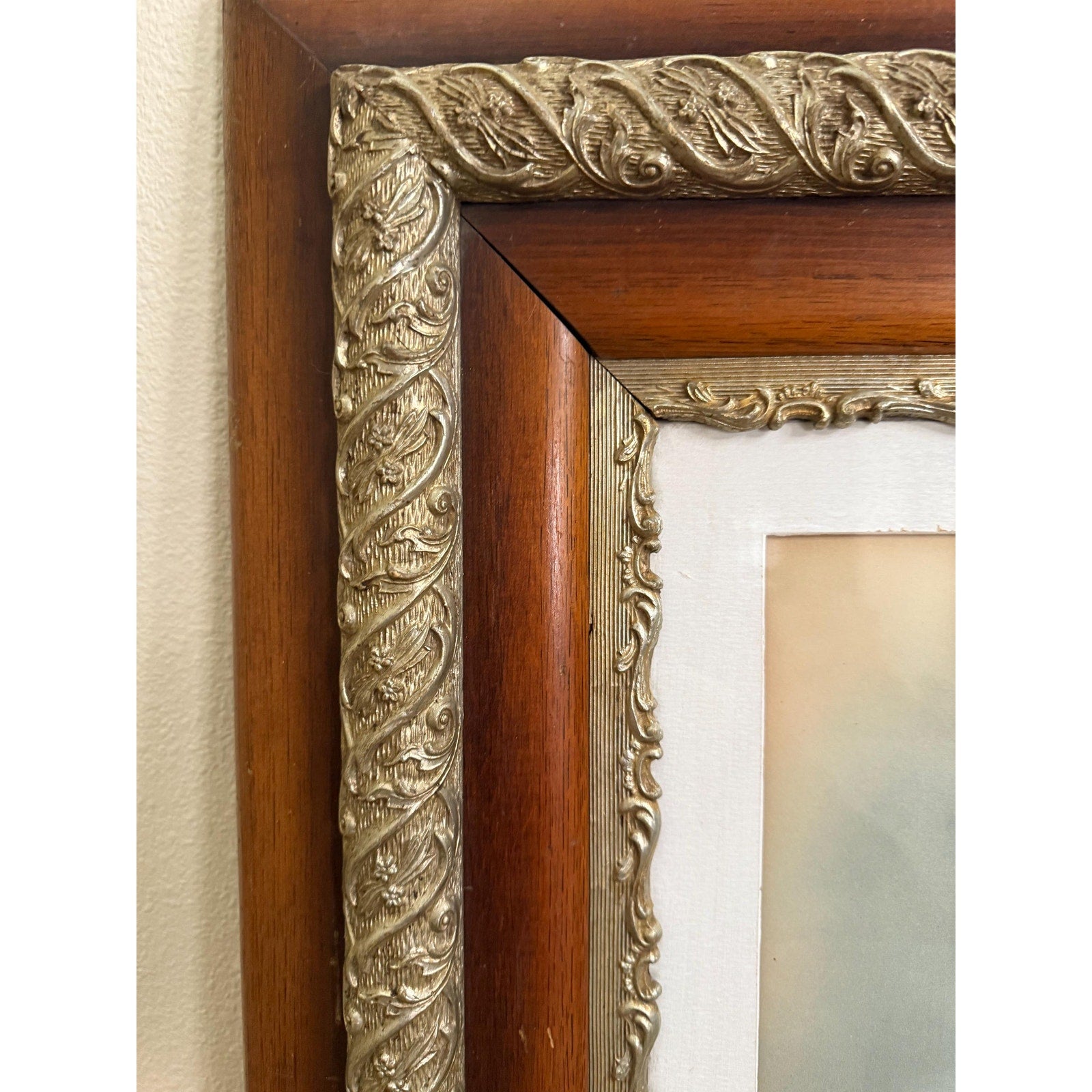 Antique Wood and Composition Frame with Picture