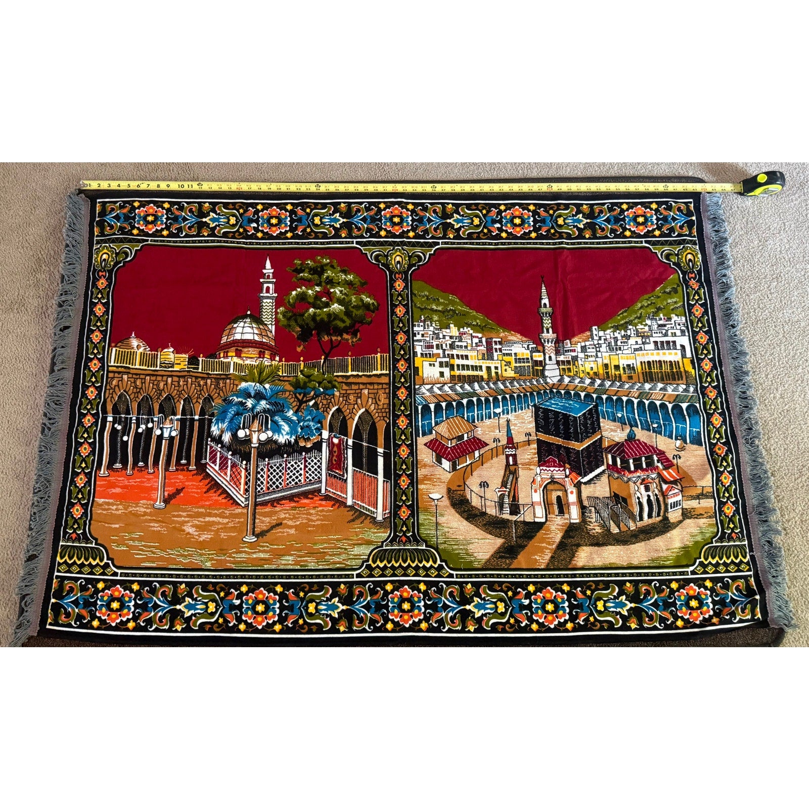 Turkish Velvet Wall Tapestry Featuring Scenes of Masjid al-Haram in Mecca