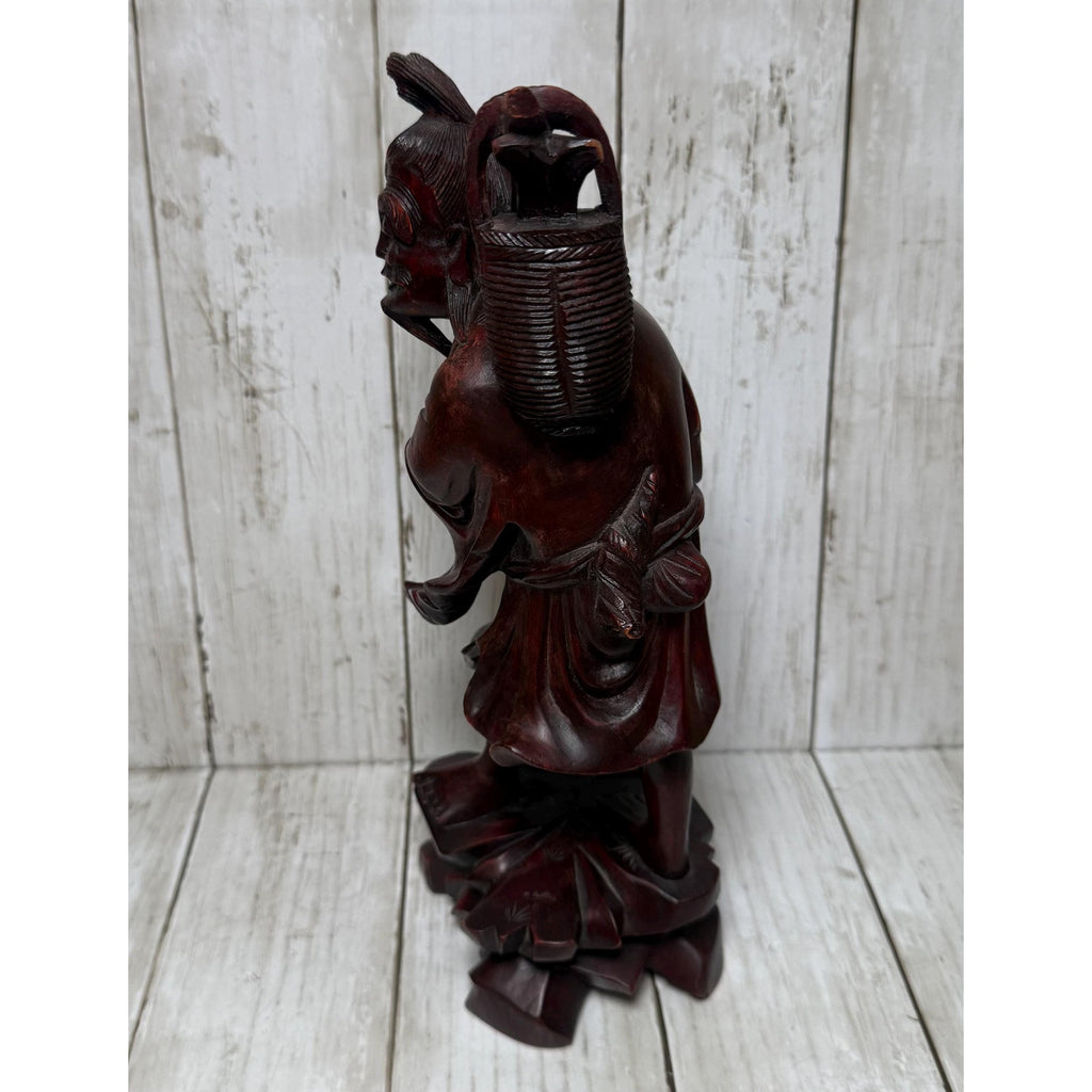 Chinese Hand Carved Rosewood Figurine of Fisherman