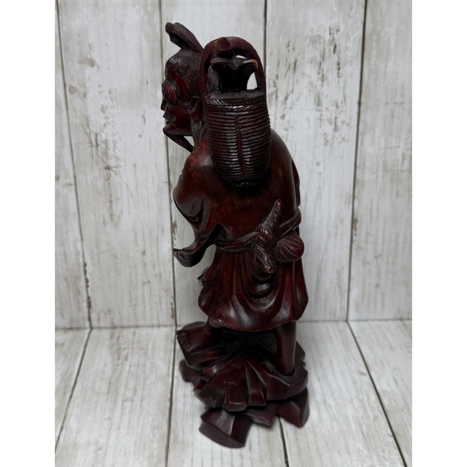 Chinese Hand Carved Rosewood Figurine of Fisherman