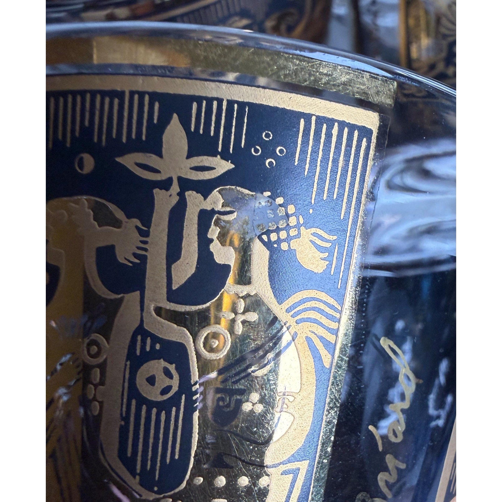 Set of 7 Georges Briard Gold and Black Egyptian Glasses