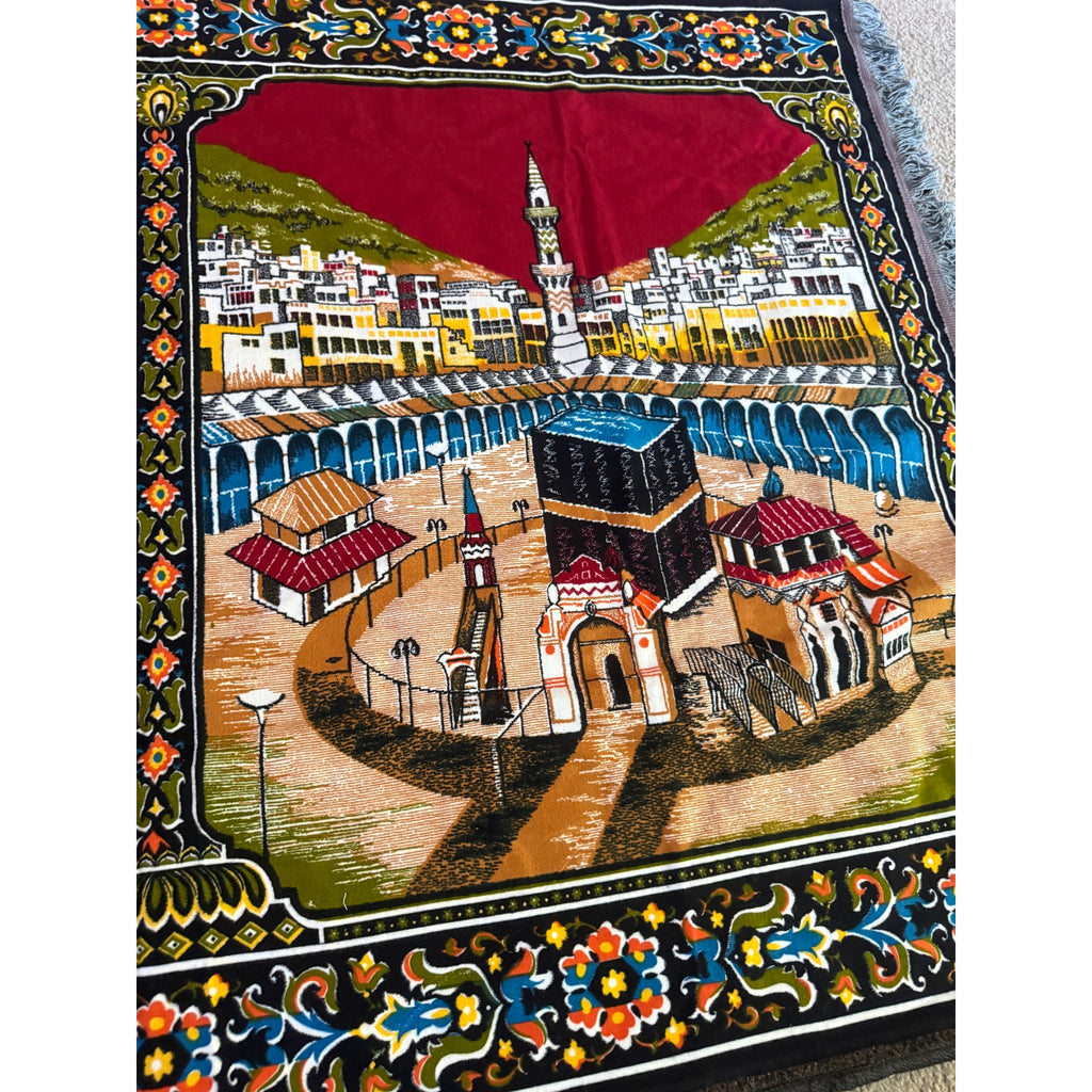 Turkish Velvet Wall Tapestry Featuring Scenes of Masjid al-Haram in Mecca