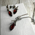 Silver and Garnet Earrings and Necklace