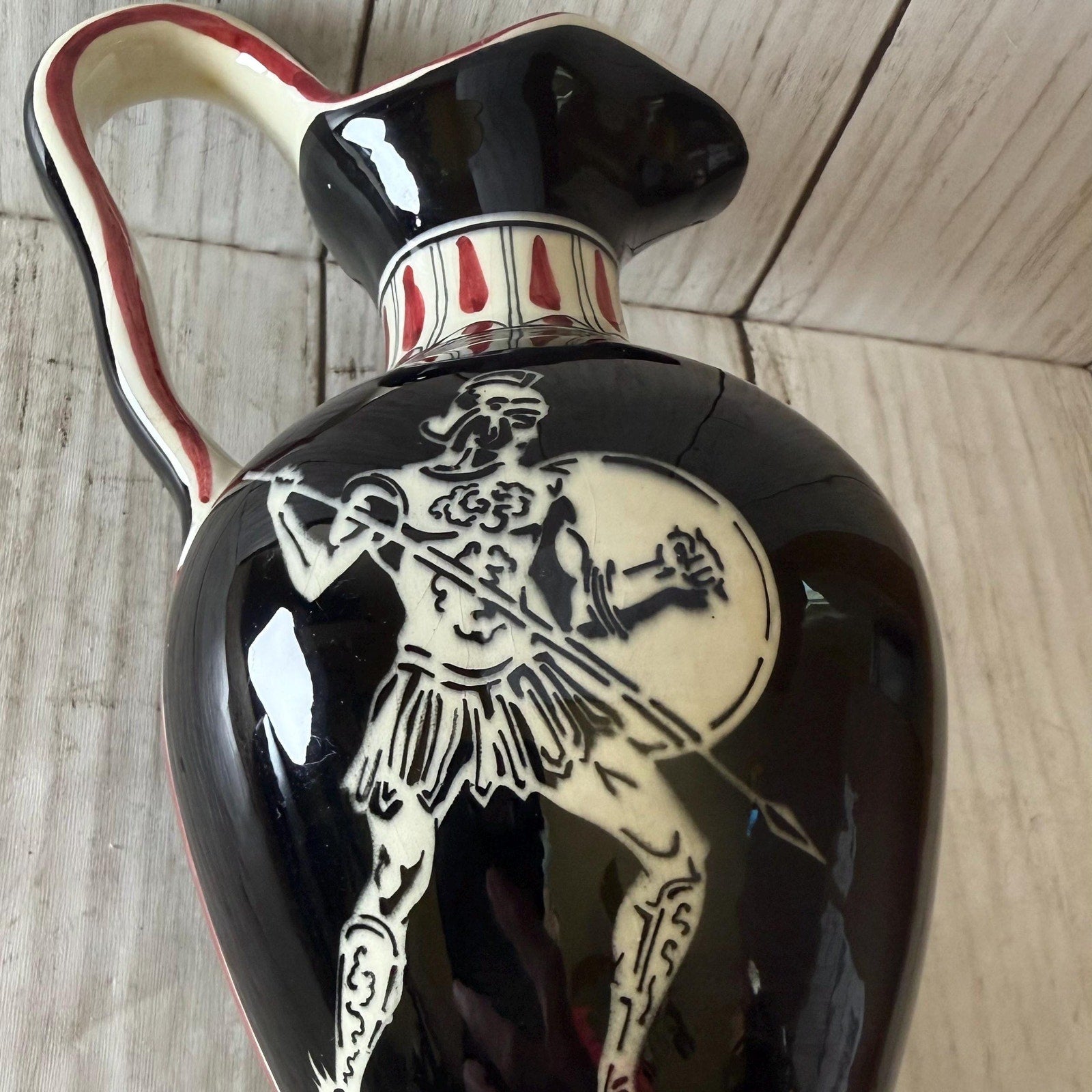 Cucchi Ceramic Pitcher Made In Italy Black & Red Battle Design