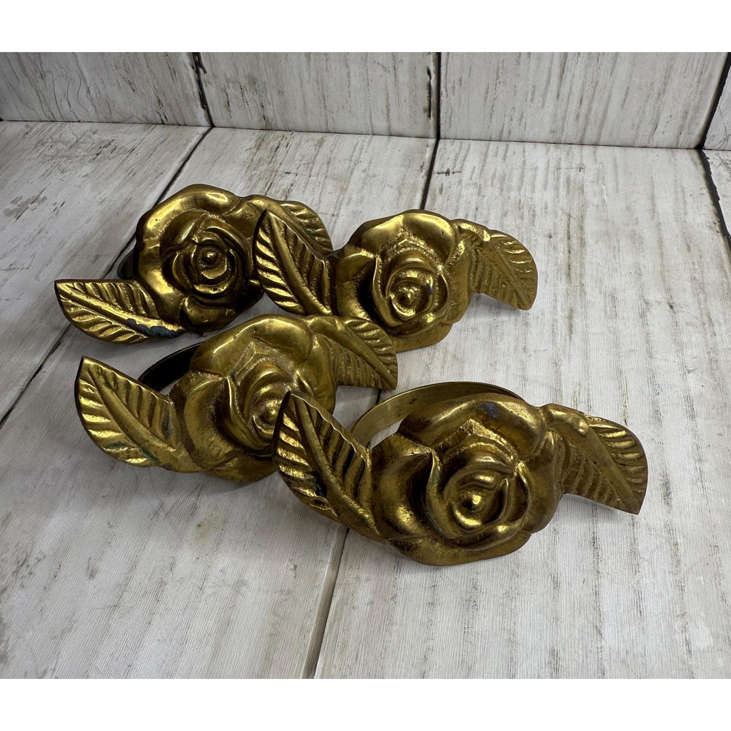 Rose Brass Napkin Rings, set of 4