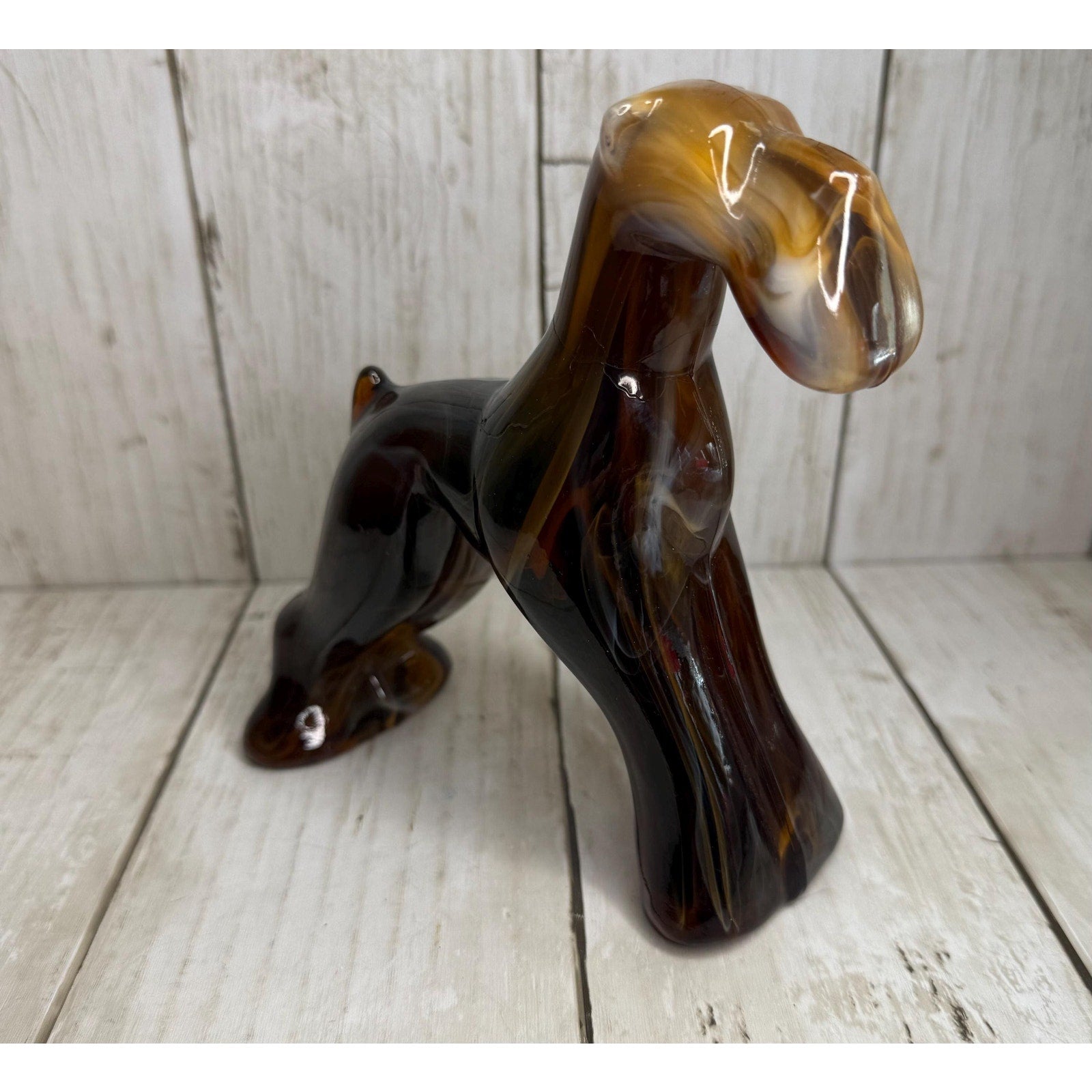 1970s Imperial Caramel Slag Glass Champ Airedale Terrier