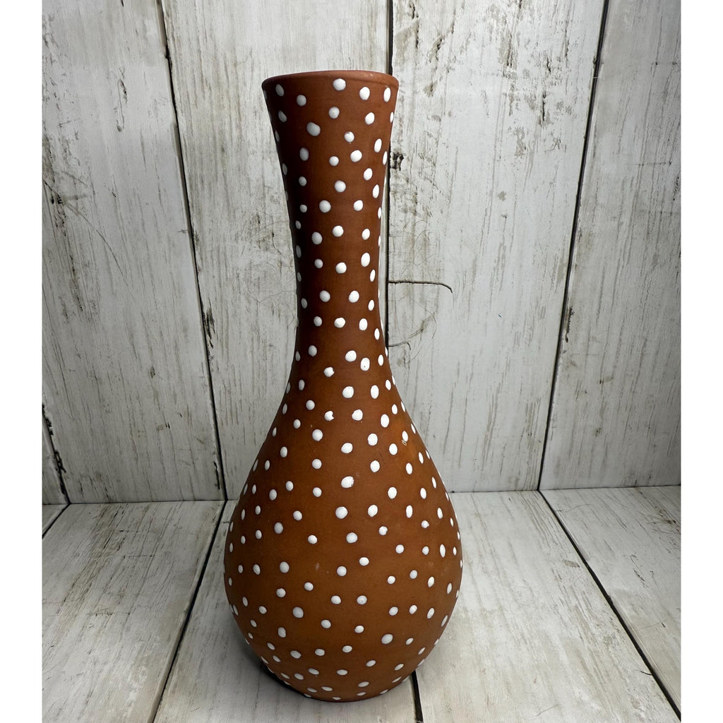Norsk Red Clay Polka White Polka Dot Bud Vase 7 inches