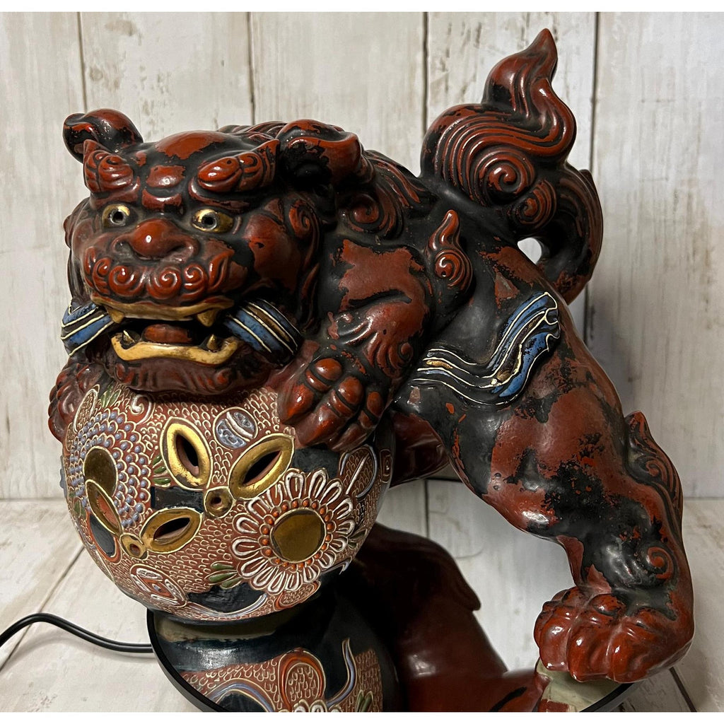 Japanese Shishi Dragon Lion Kutani Porcelain Statue