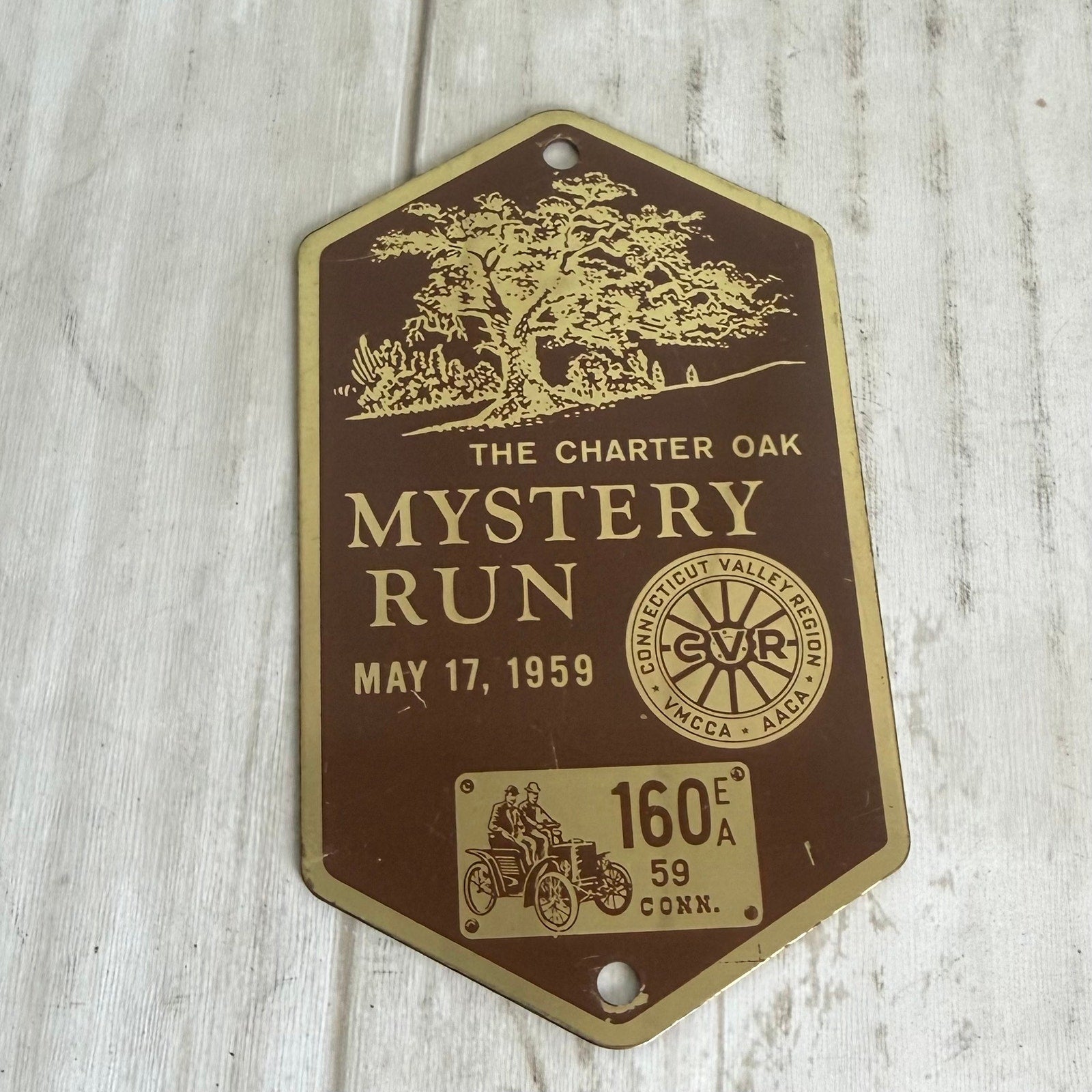 1959 Connecticut Valley Region (CVR) of the Antique Automobile Club of America (AACA) "The Charter Oak Mystery Run" Plaque