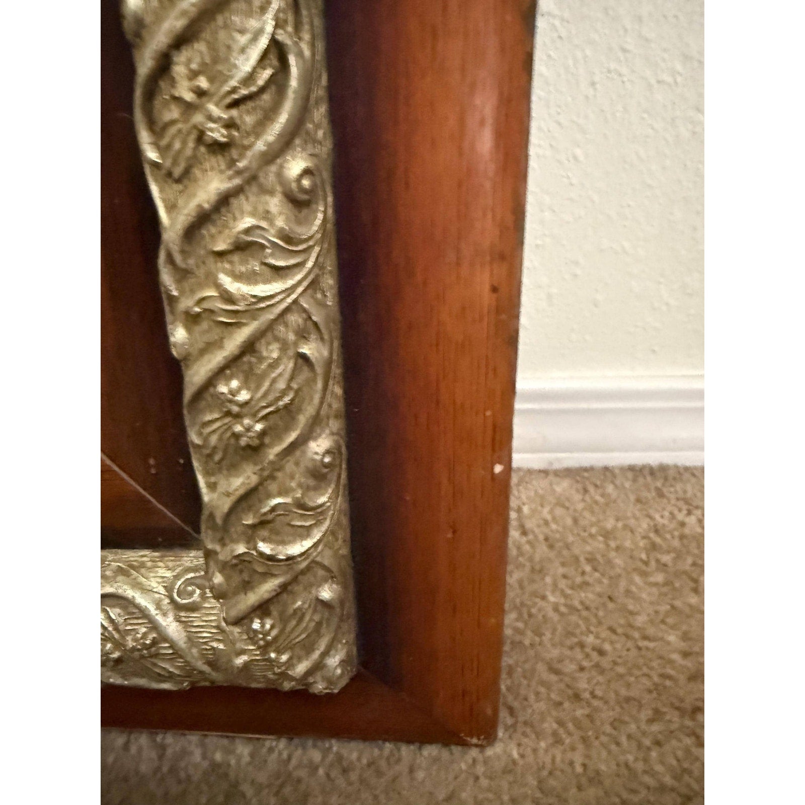 Antique Wood and Composition Frame with Picture