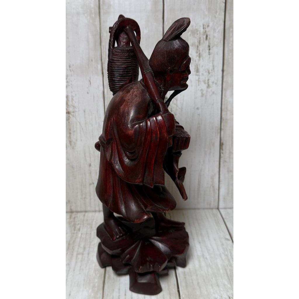 Chinese Hand Carved Rosewood Figurine of Fisherman