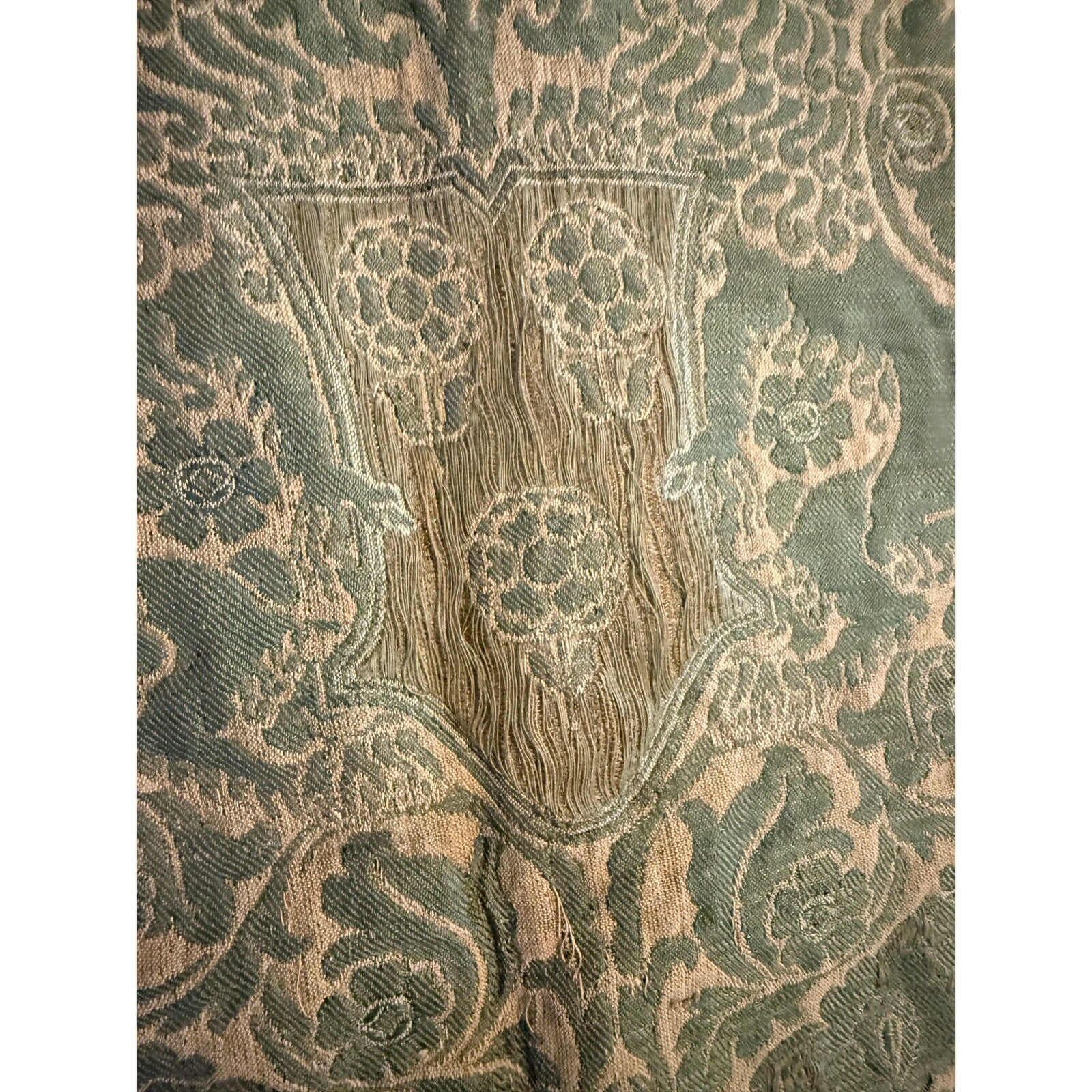 Vintage Green Damask Fabric Panel