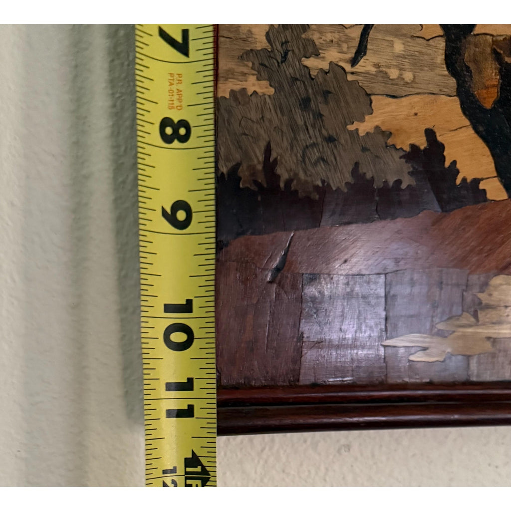 India Framed Wood Inlay Scene of Villagers
