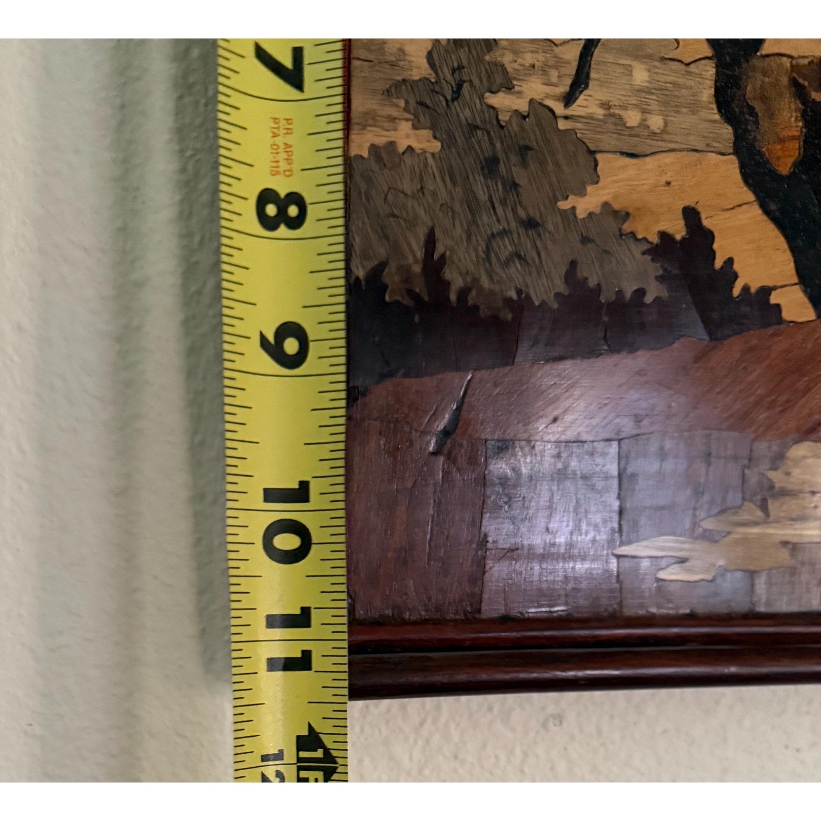 India Framed Wood Inlay Scene of Villagers