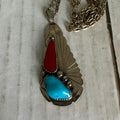 Zuni Navajo Turquoise and Coral Pendant