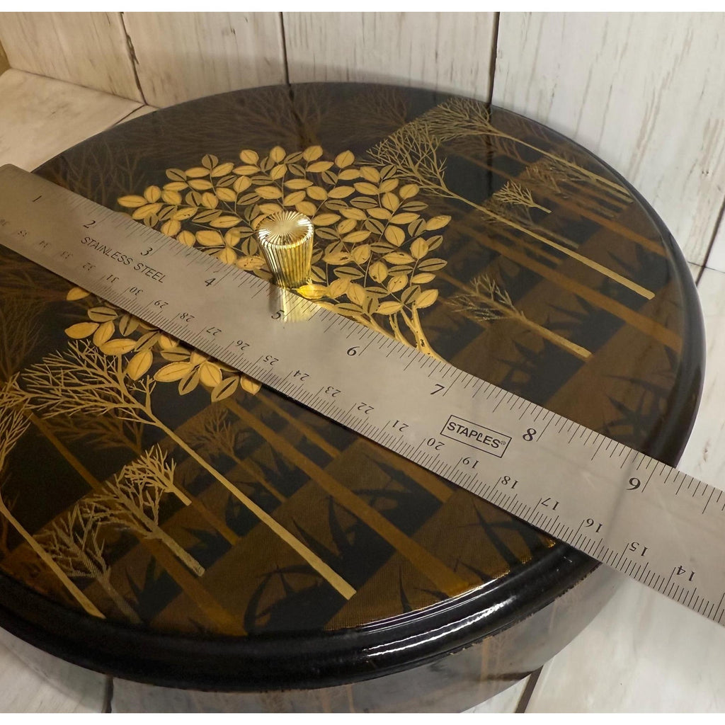 Otagiri OMC Lacquered Dish w/Lid Divided Liner 9" Black & Gold MCM Japan