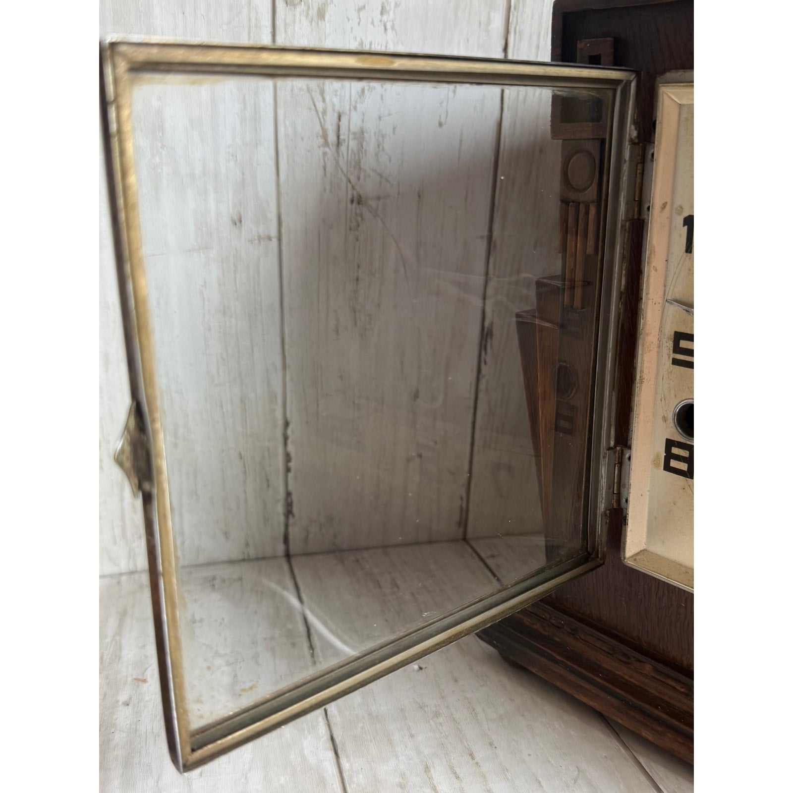 Art Deco Wooden Geometric Mantle Clock, As Is
