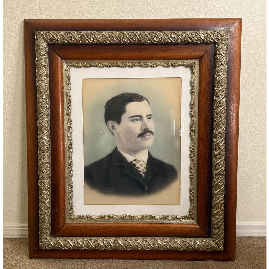 Antique Wood and Composition Frame with Picture