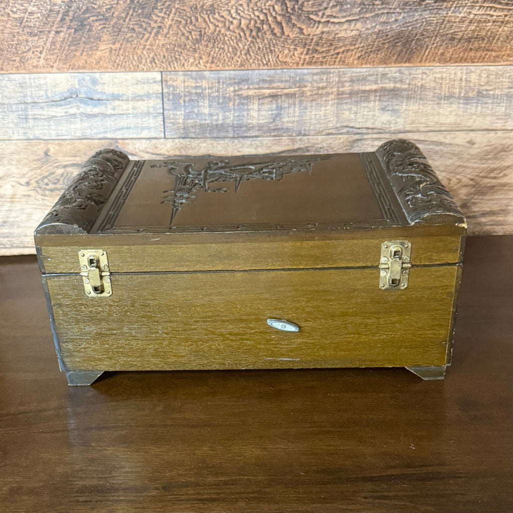 Hand-Carved Asian Wooden Jewelry Music Box