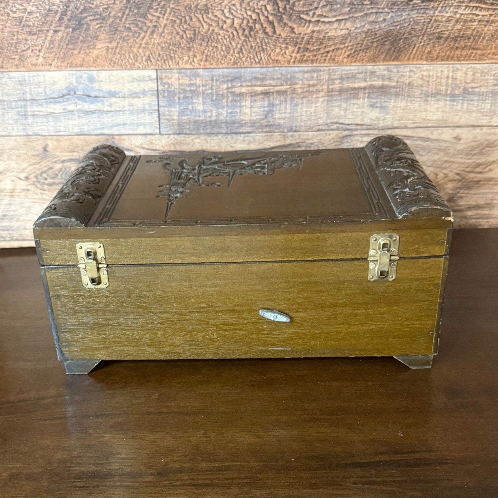 Hand-Carved Asian Wooden Jewelry Music Box