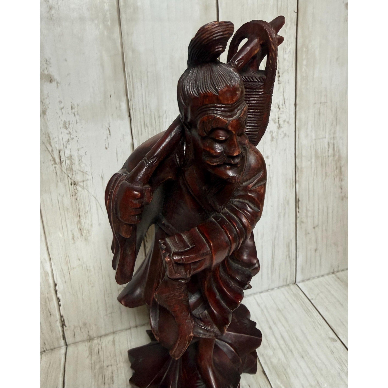 Chinese Hand Carved Rosewood Figurine of Fisherman