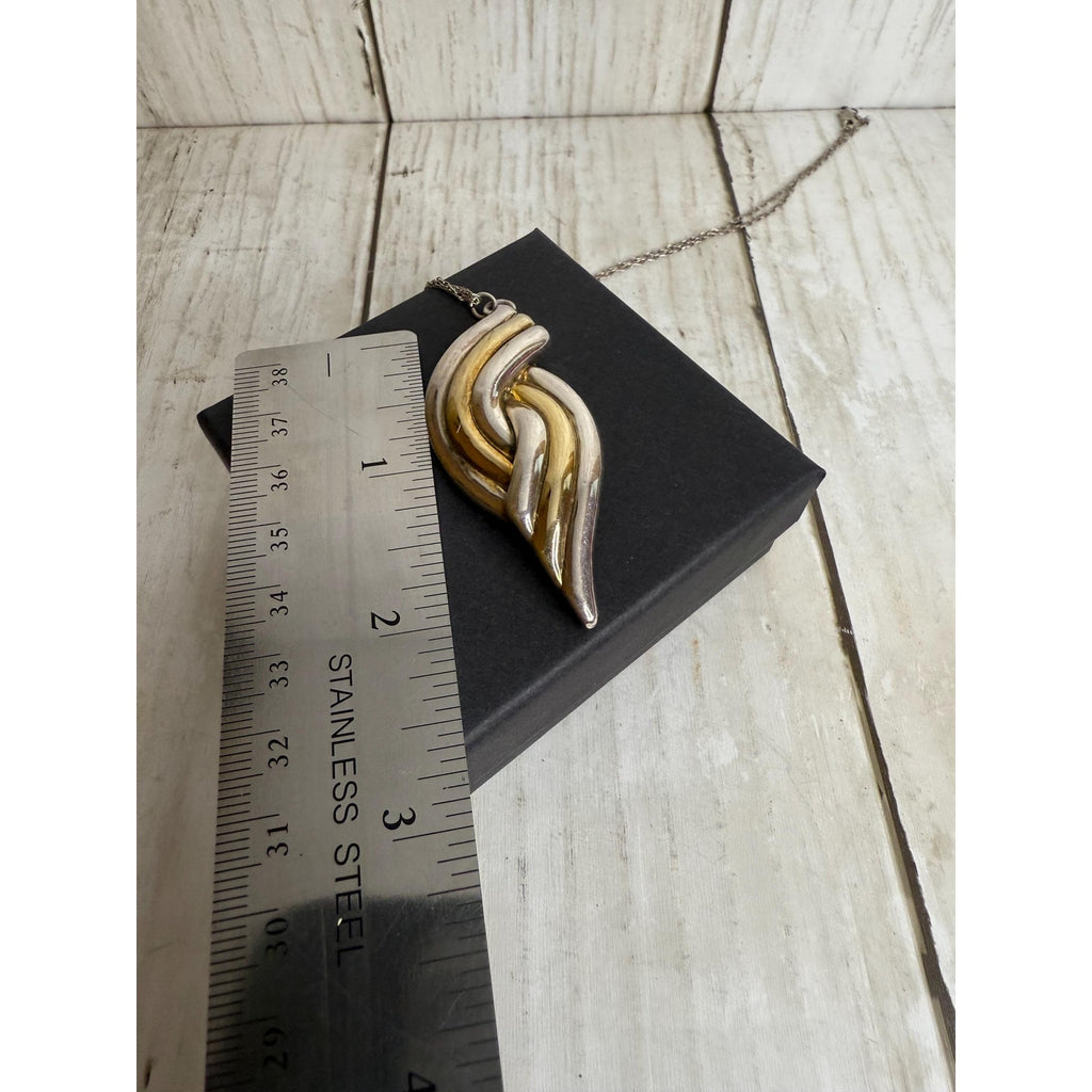 925 Sterling Silver 2-Tone Vintage Mexico Ribbed Pendant with 20” Necklace