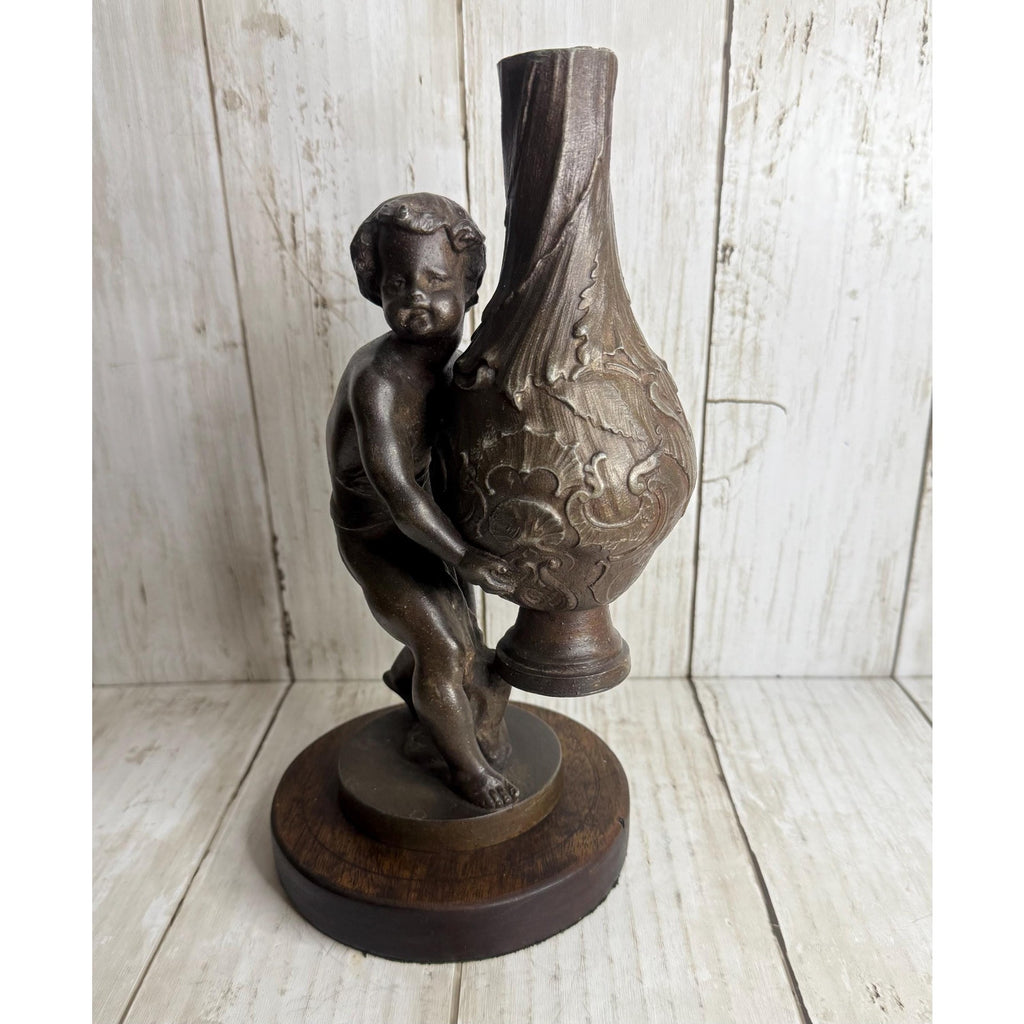 Unique Spelter Cherub Figure Flower Vase