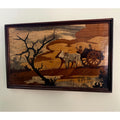 India Framed Wood Inlay Scene of Villagers