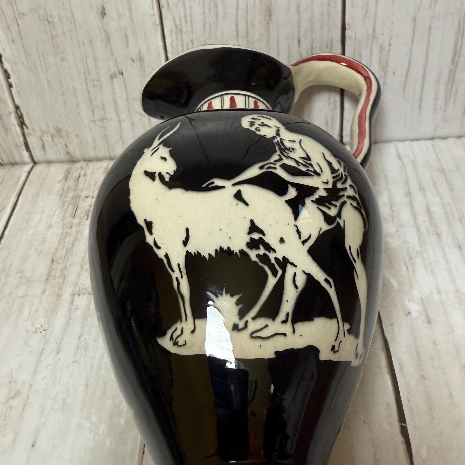 Cucchi Ceramic Pitcher Made In Italy Black & Red Battle Design