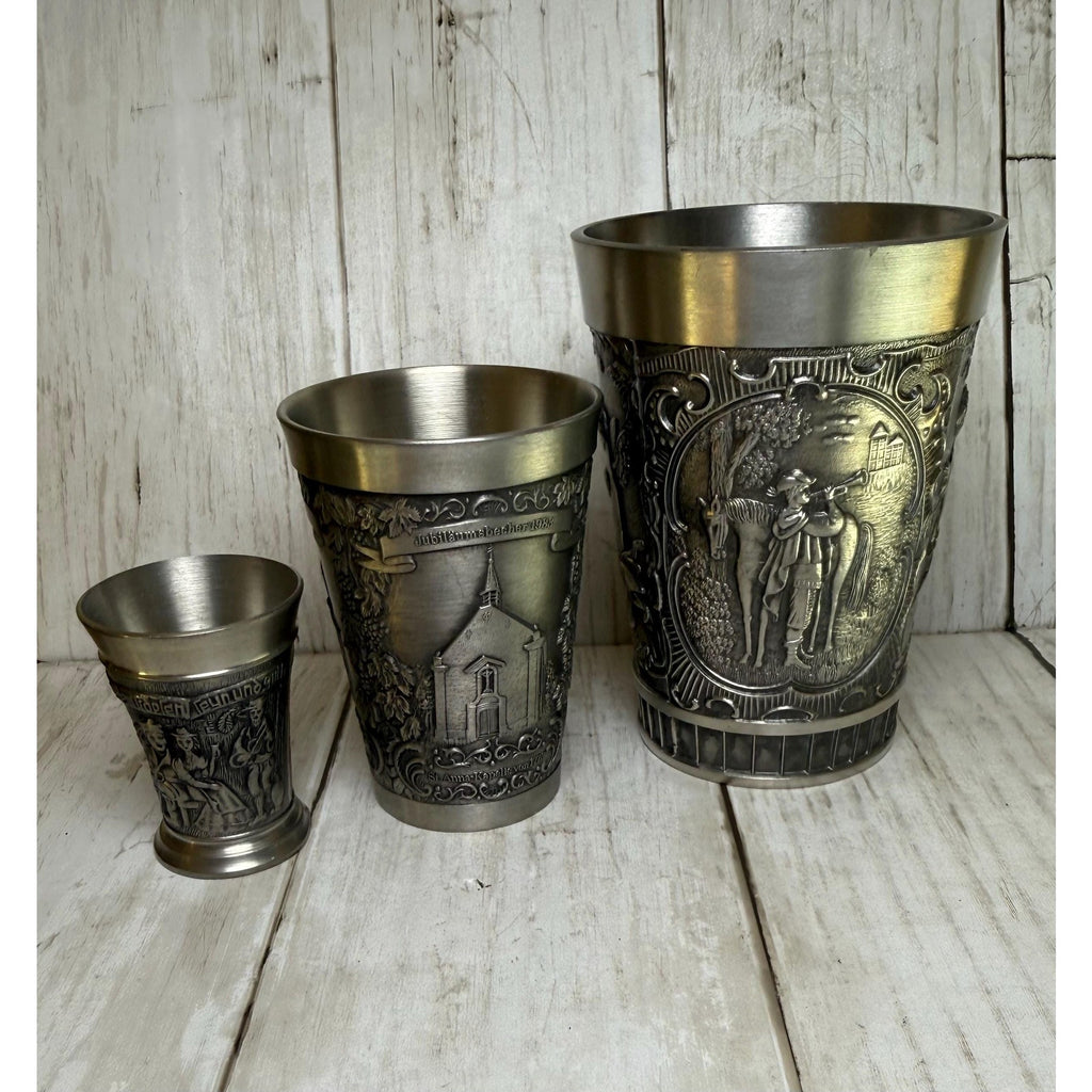 Set of 3 German Pewter Cups - Grenningloh and Zinn Becker